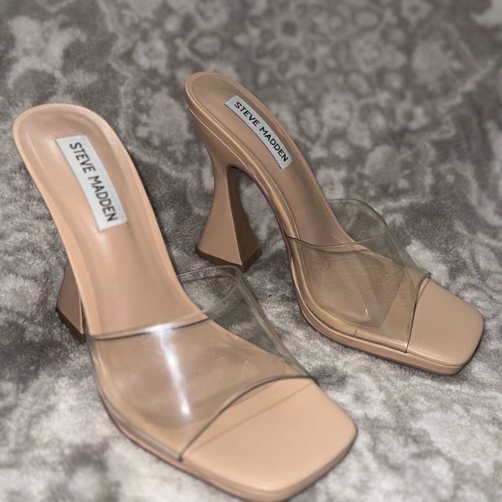Steve Madden Nude and Clear Block Heels